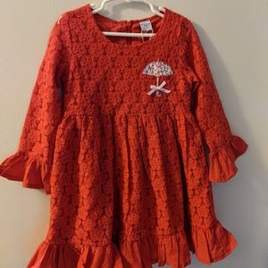 Lynlia Girls Red Lacey Dress Size 5-6Y